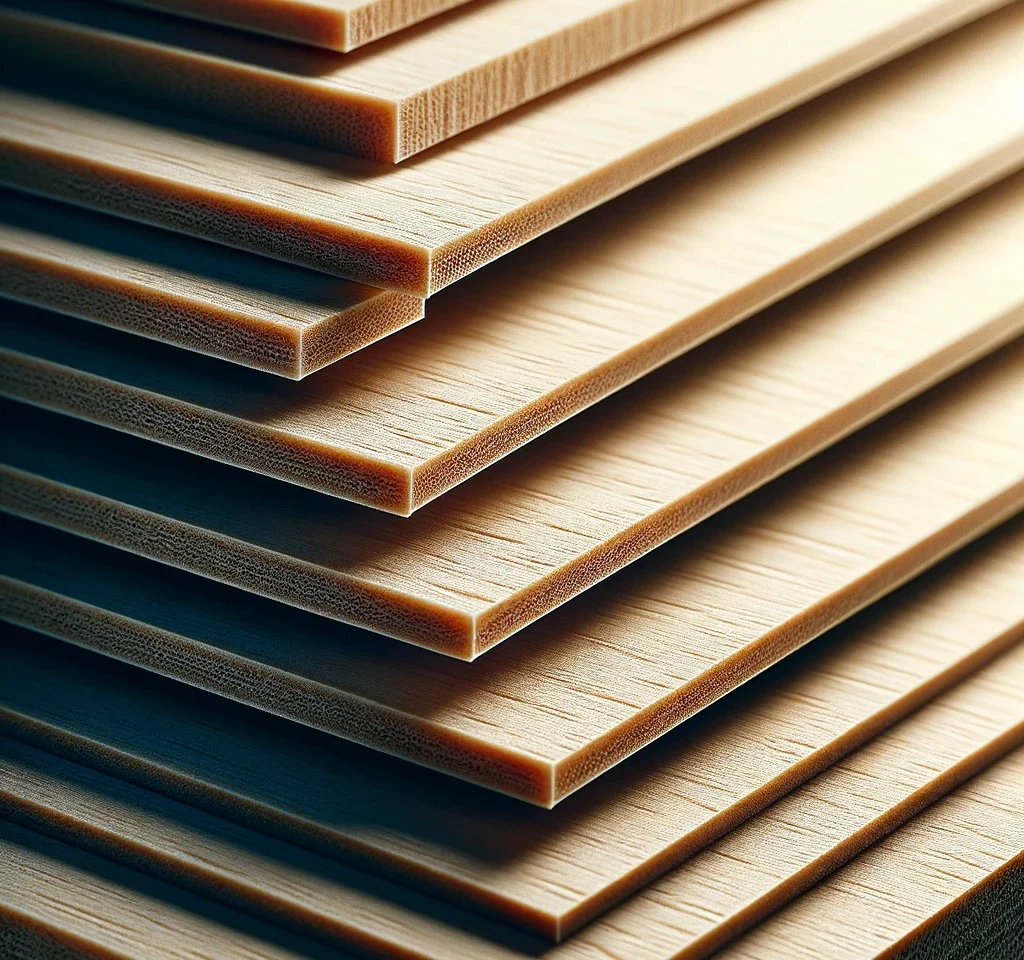 DALL·E 2024 02 26 17.12.19 Create an image that showcases a detailed view of MDF Medium Density Fiberboard emphasizing its smooth fine grained texture. The image should clos