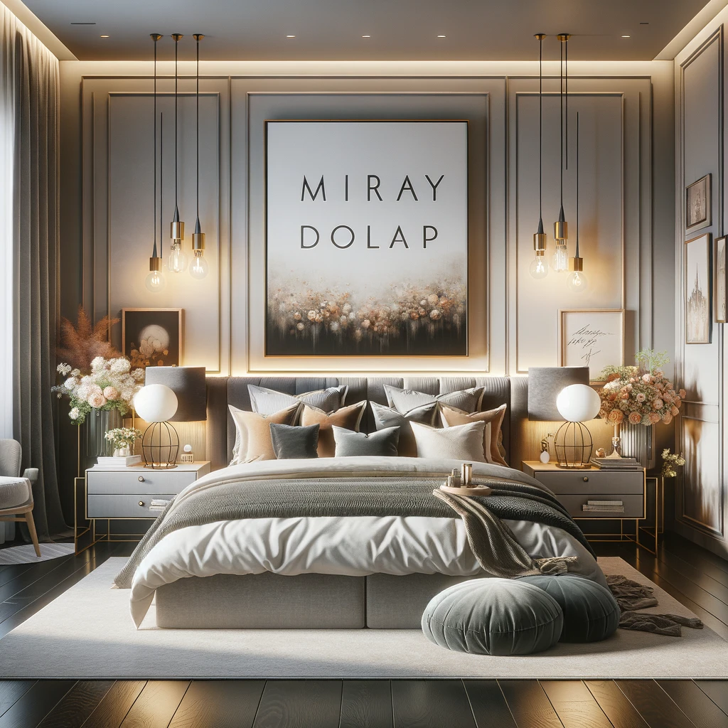 DALL·E 2024 02 27 15.20.38 Visualize a chic modern bedroom with an emphasis on sophisticated home decor. The room features a large comfortable bed with plush bedding and an ar