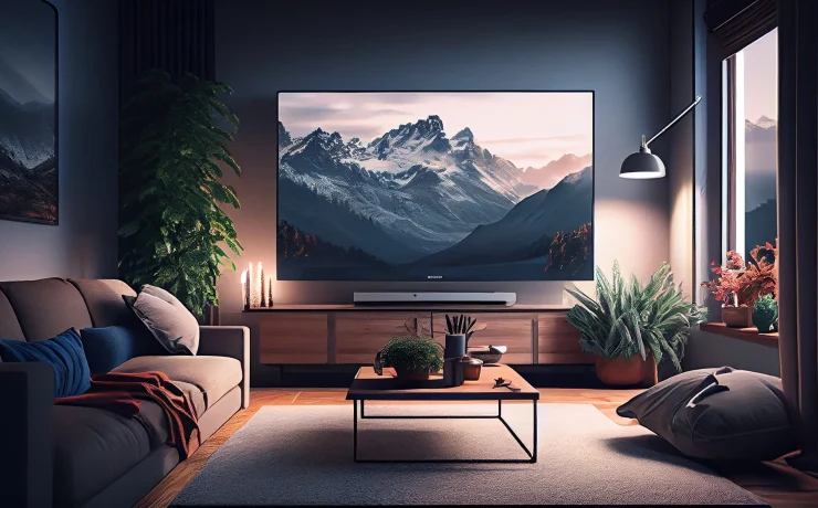 küçük alanlarda televizyon ünitesi dekorasyonu seçenekleri 1 modern indoor living room with comfortable sofa generative ai scaled