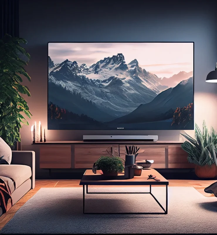 küçük alanlarda televizyon ünitesi dekorasyonu seçenekleri 1 modern indoor living room with comfortable sofa generative ai scaled