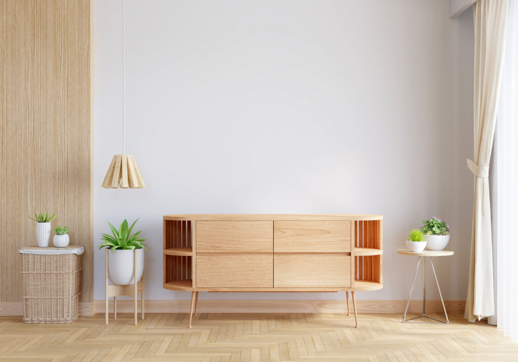 wood sideboard living room interior with copy space